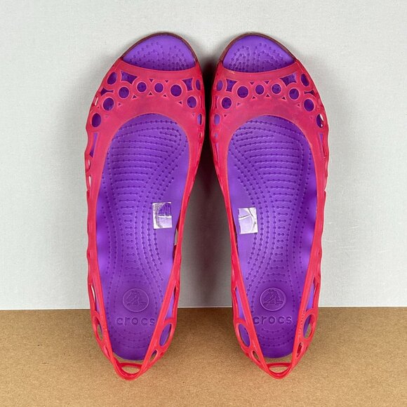 Crocs Adrina Jelly Ballet Flats Junior Girls 6 Pink Purple Circles Slip On Open - Picture 5 of 10
